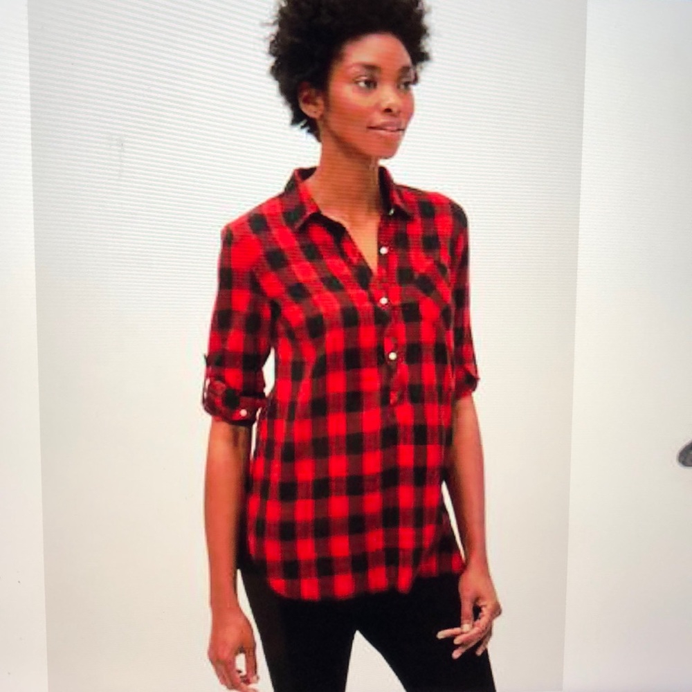 NWOT Gap maternity red black plaid tunic shirt top